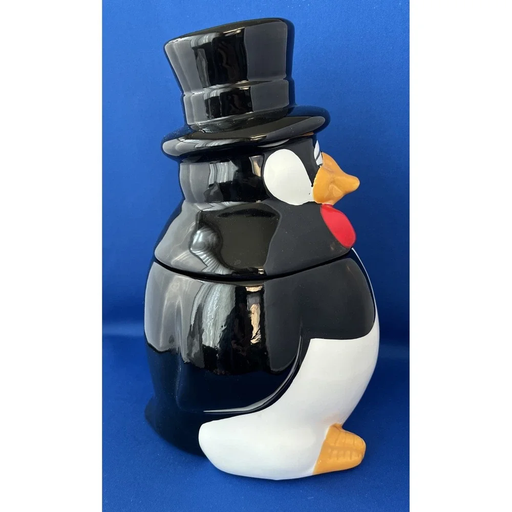 1985 Rare VTG Jay Sly Eyed Penguin Porcelain US Candy Jar, Lidded, 11